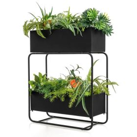 Modern Black Metal Vertical Raised Garden Bed Two-Tier Planter Box