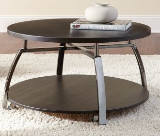 Elegant Table Collection - Soft Round Shapes, Silvershield Laminate Tops - Black Nickel Base, Aggressive Profile - Cocktail Table with Casters