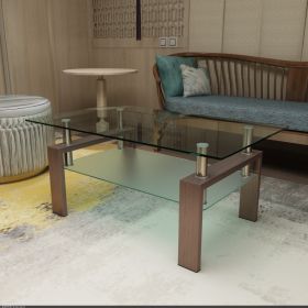 Rectangle Walnut Glass Coffee Table, Clear Coffee Table, Modern Side Center Tables for Living Room, Living Room Furniture