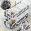 Twin over Twin Bus-shaped Bunk Bed with Wheels and Storage, Gray+White(Expected Arrival Time: 6.8)