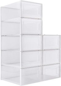 Foldable Shoe Box;  Stackable Clear Shoe Storage Box - Storage Bins Shoe Container Organizer;  8 Pack; White