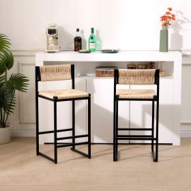 Honey Bar Stools Set of 2 Paper Rope Weave Dining Chairs with Back Hand Weave Stools for Kichen Island, Bar & Counter (Honey)