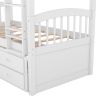 Twin over Twin Wood Bunk Bed with Trundle and Drawers,White