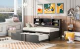 Metal Twin Size Daybed with Twin Size Trundle, Storage Shelves and USB Ports, Black