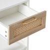 15.75" Rattan End table with drawer, Modern nightstand, side table for living room, bedroom,white