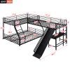 L-Shaped Twin over Full Bunk Bed with Twin Size Loft Bed,Built-in Desk and Slide,Black