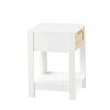 15.75" Rattan End table with drawer, Modern nightstand, side table for living room, bedroom,white