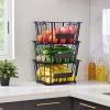 Oceanstar 3-Tier Metal Wire Storage Basket Stand with Removable Baskets – Black