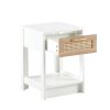 15.75" Rattan End table with drawer, Modern nightstand, side table for living room, bedroom,white