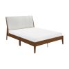 Classic Queen Platform Bed Chenille Fabric Upholstered Headboard Wooden Bedroom Furniture 1pc Chestnut Finish