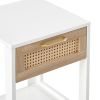 15.75" Rattan End table with drawer, Modern nightstand, side table for living room, bedroom,white