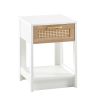 15.75" Rattan End table with drawer, Modern nightstand, side table for living room, bedroom,white