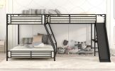 L-Shaped Twin over Full Bunk Bed with Twin Size Loft Bed,Built-in Desk and Slide,Black