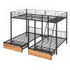 Full Over Twin & Twin Bunk Bed, Metal Triple Bunk Bed with Drawers and Guardrails, Black