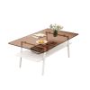 Rectangle Coffee Table, Tempered Glass Tabletop with White Metal Legs, Modern Table for Living Room , Brown Glass