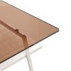 Rectangle Coffee Table, Tempered Glass Tabletop with White Metal Legs, Modern Table for Living Room , Brown Glass