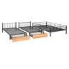 Full Over Twin & Twin Bunk Bed, Metal Triple Bunk Bed with Drawers and Guardrails, Black