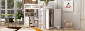 Twin size Loft Bed with Drawers,Desk,and Wardrobe-White