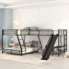 L-Shaped Twin over Full Bunk Bed with Twin Size Loft Bed,Built-in Desk and Slide,Black