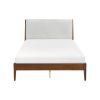 Classic Queen Platform Bed Chenille Fabric Upholstered Headboard Wooden Bedroom Furniture 1pc Chestnut Finish