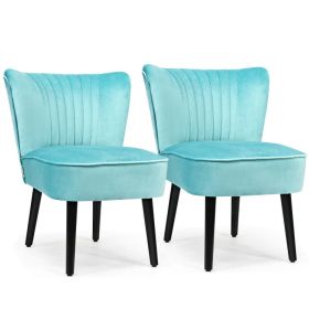 Set of 2 Upholstered Modern Leisure Club Chairs with Solid Wood Legs (Color: Turquoise)