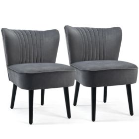 Set of 2 Upholstered Modern Leisure Club Chairs with Solid Wood Legs (Color: Gray)