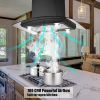 30 inch Stainless Steel Kitchen Island Range Hood 900CFM Tempered Glass 3 Speed Black LEDs