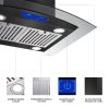 30 inch Stainless Steel Kitchen Island Range Hood 900CFM Tempered Glass 3 Speed Black LEDs